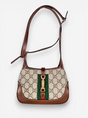 Gucci Jackie 1961 Mini GG Supreme Canvas Brown Web Stripe Bag | New